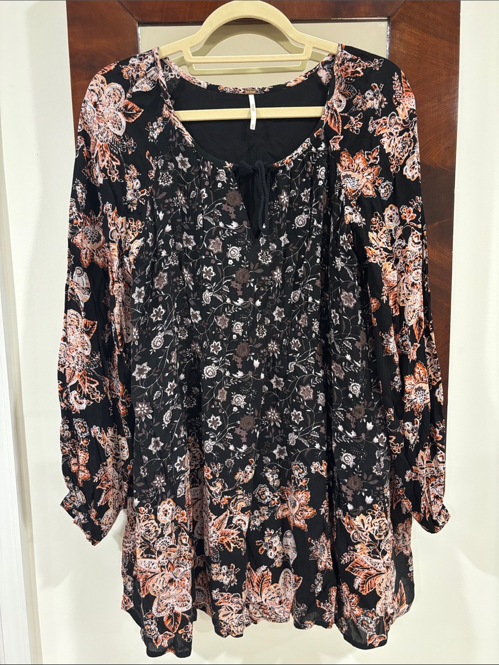 Free People  Black Tunic Dress with Peach Floral Print XS
